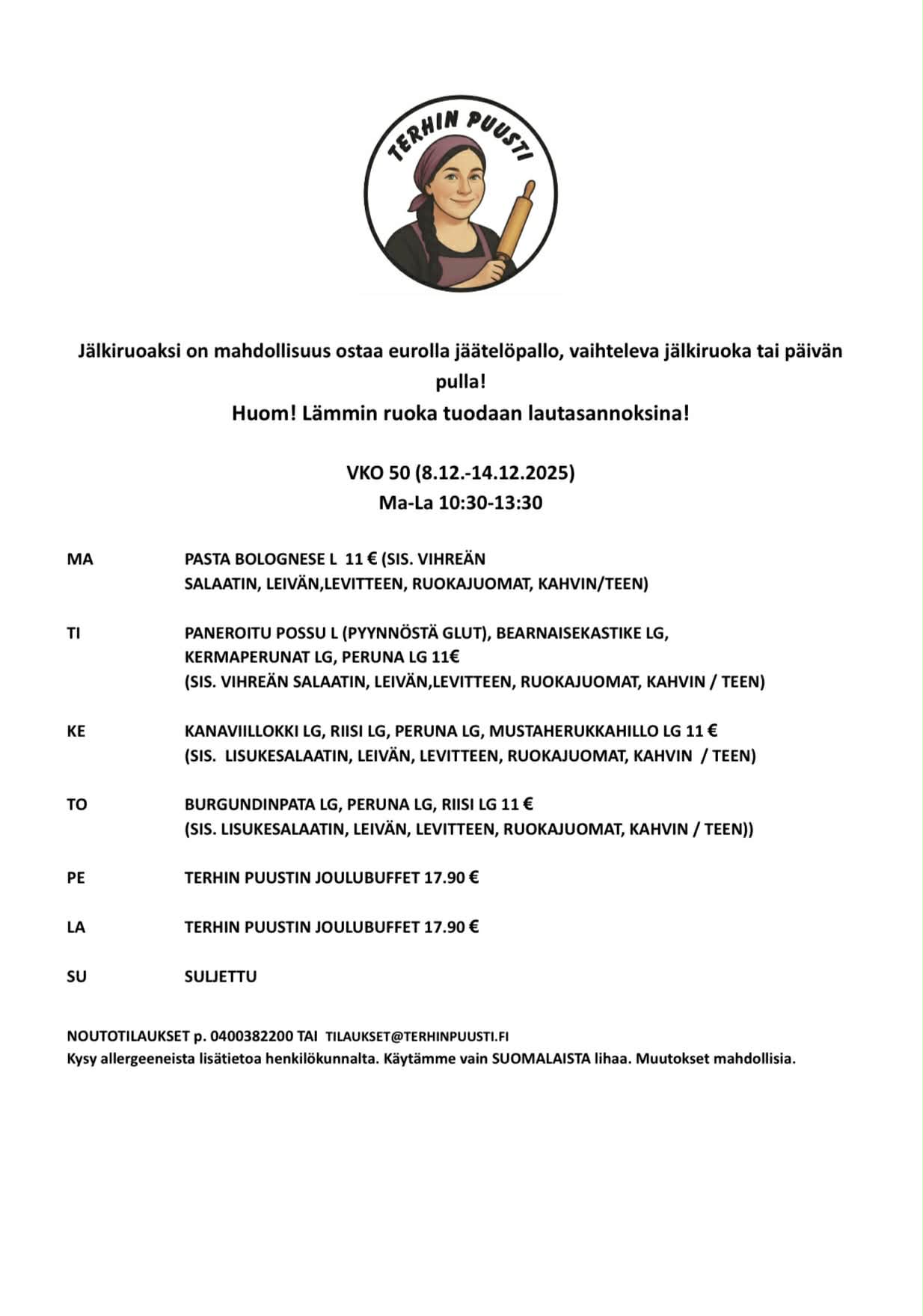 Lounaslista vko 50 2025 Hyvinkää Terhin Puusti