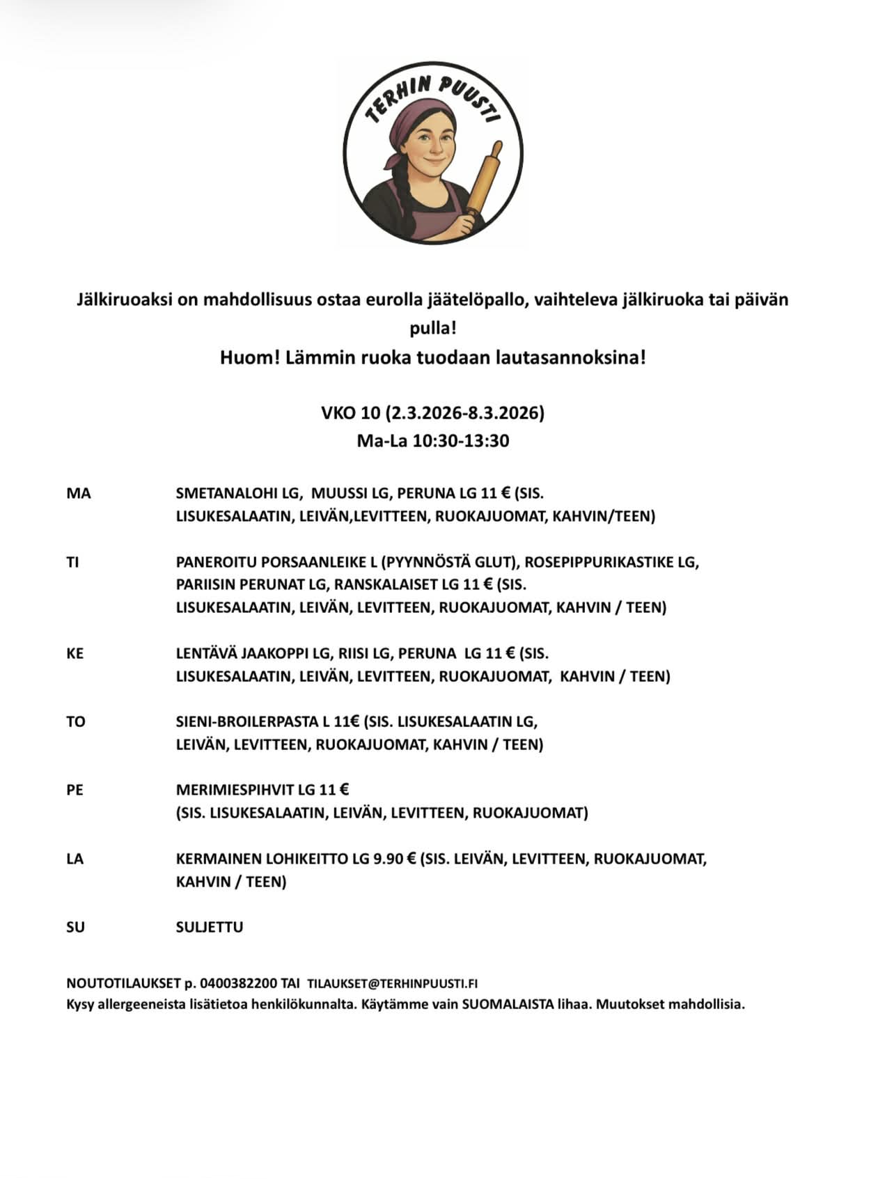 Lounaslista vko 10 2026 Hyvinkää Terhin Puusti