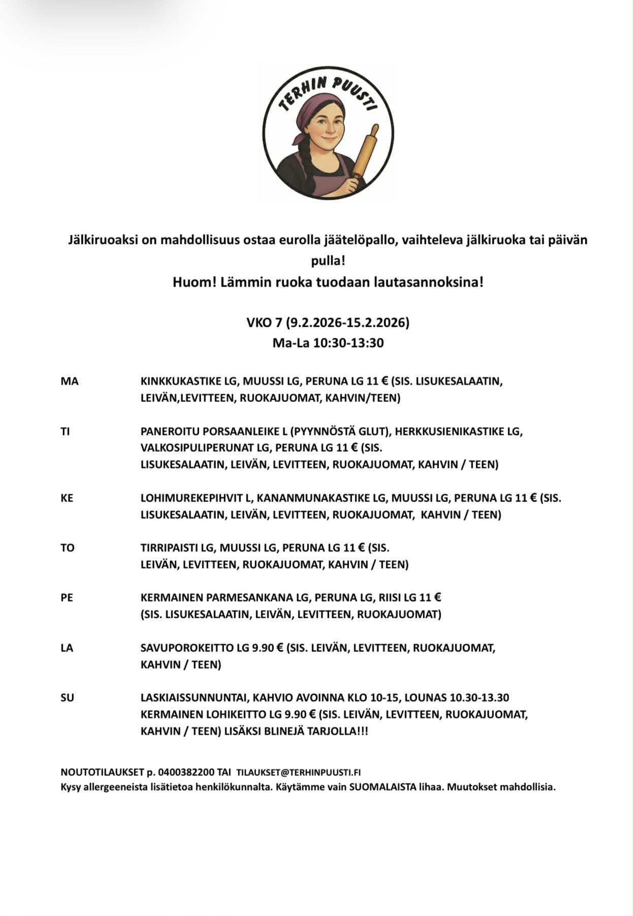Lounaslista vko 7 2026 Hyvinkää Terhin Puusti