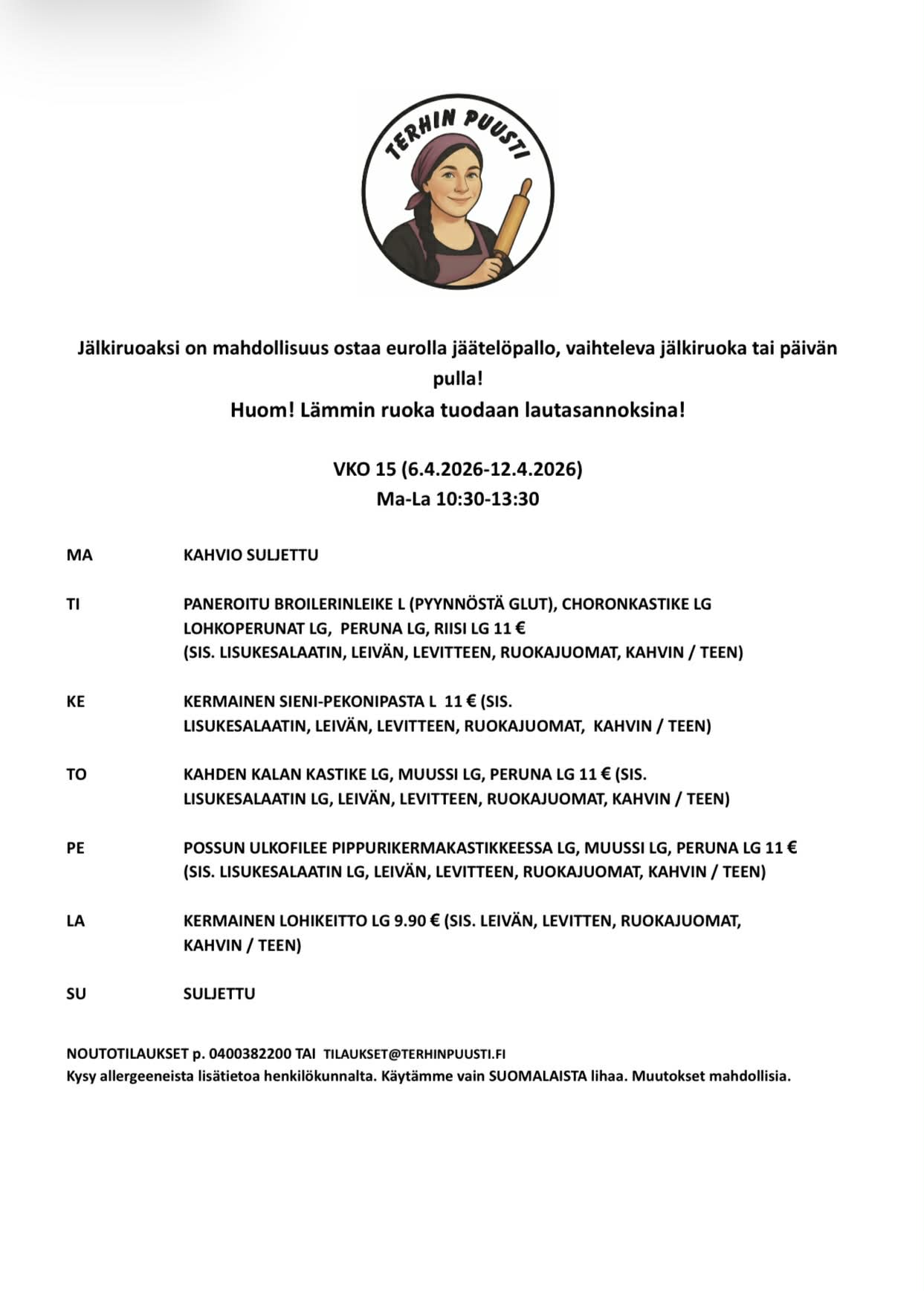 Lounaslista vko 15 2026 Hyvinkää Terhin Puusti