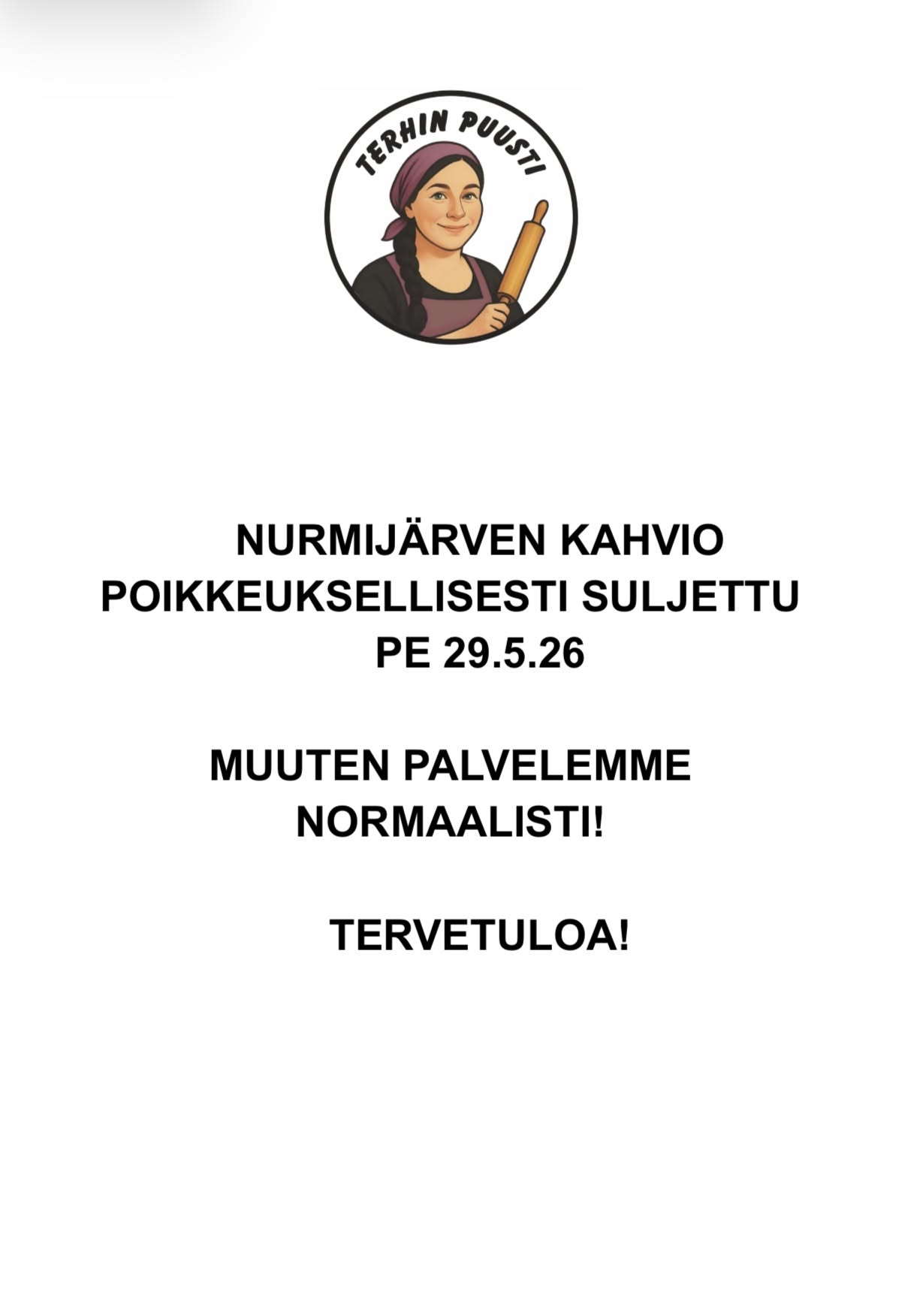 Nurmijärvi suljettu pe 29.5.2026