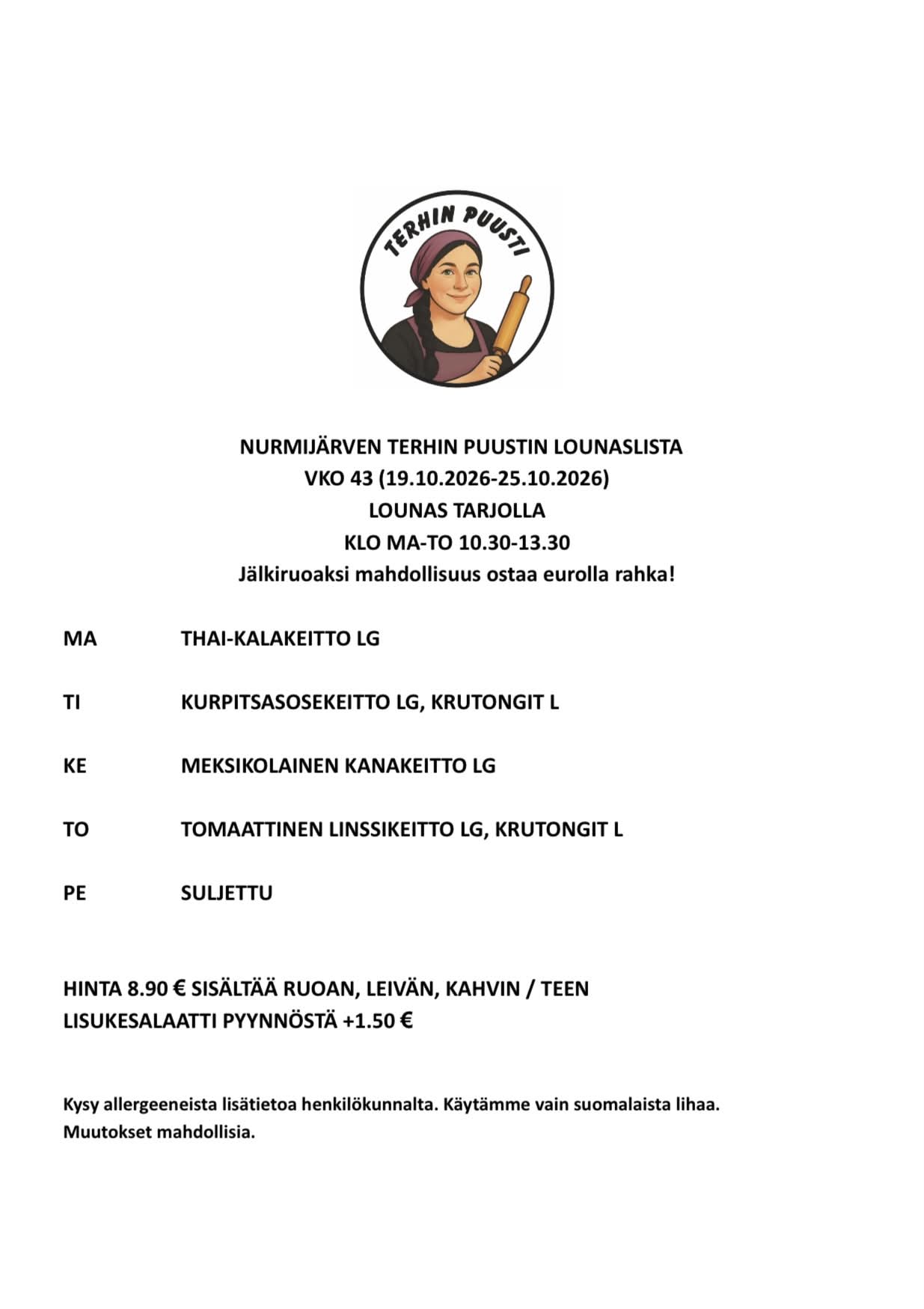 Lounaslista vko 43 2026 Terhin Puusti