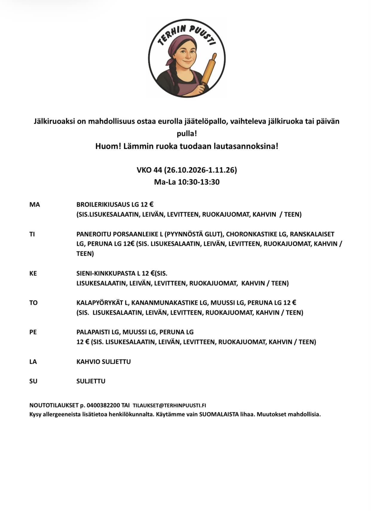 Lounaslista vko 44 2026 Terhin Puusti Hyvinkaa